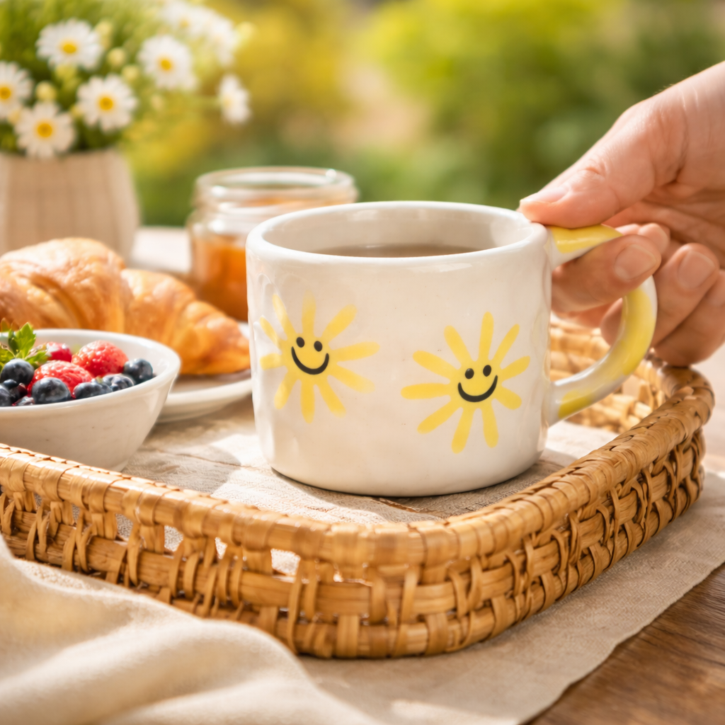 Cute Sun Print Ceramic Coffee Mug – Smiley Sunshine Design