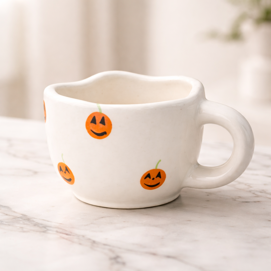 Pumpkin Print Ceramic Coffee Mug – Cute Halloween Aesthetic Tea Cup