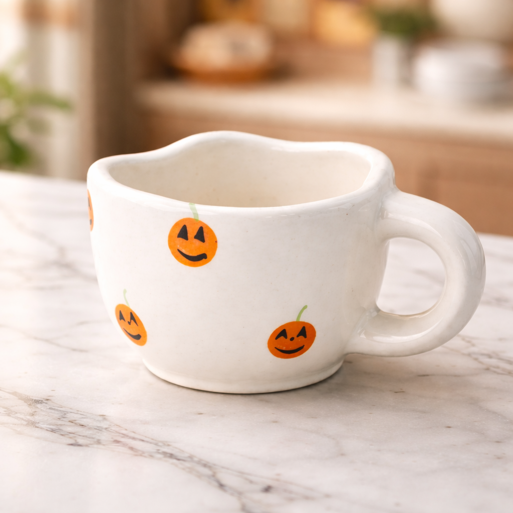 Pumpkin Print Ceramic Coffee Mug – Cute Halloween Aesthetic Tea Cup