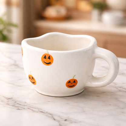 Pumpkin Print Ceramic Coffee Mug – Cute Halloween Aesthetic Tea Cup