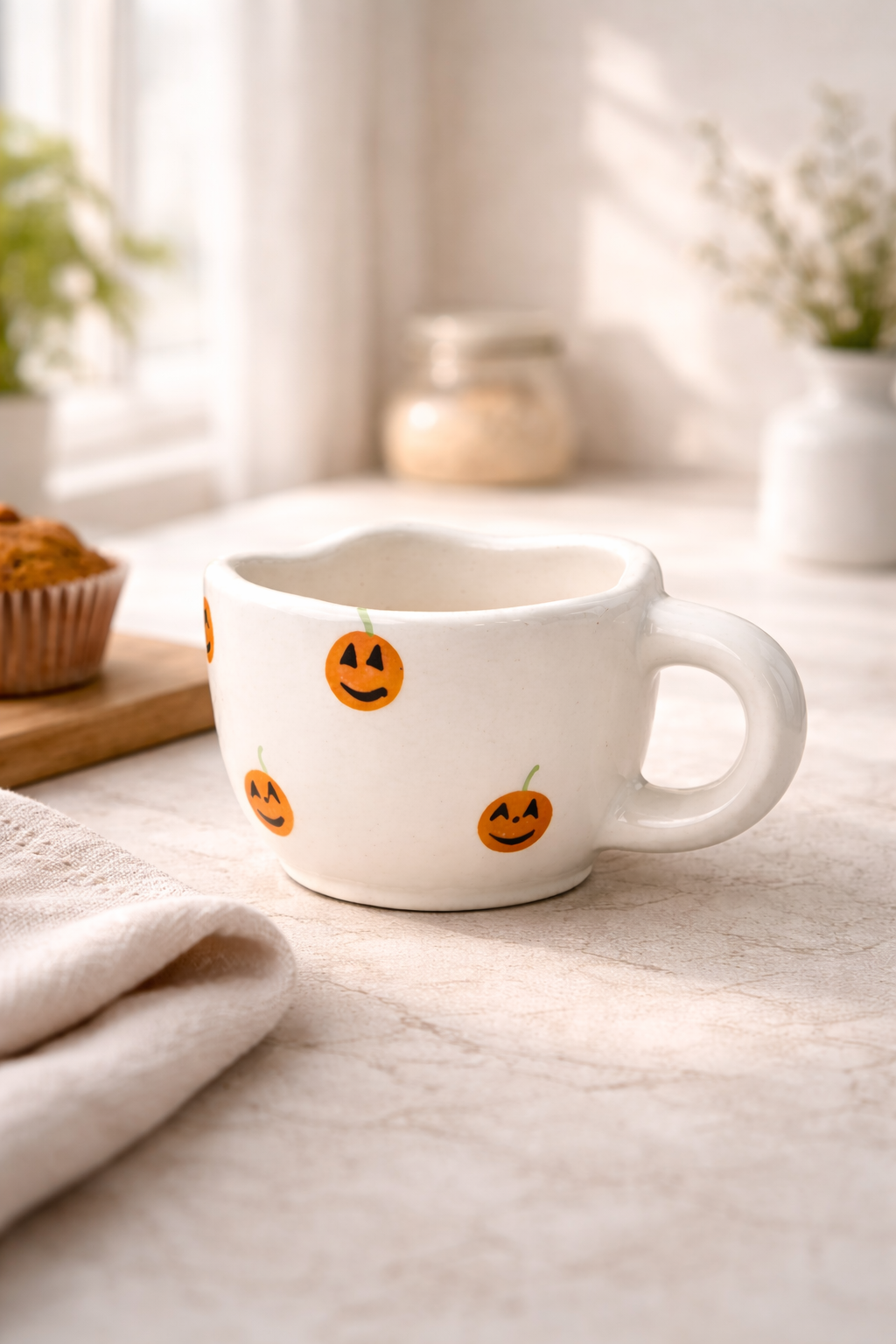Pumpkin Print Ceramic Coffee Mug – Cute Halloween Aesthetic Tea Cup