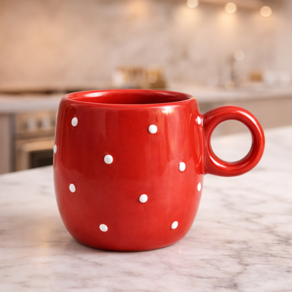 Strawberry Shape Ceramic Coffee Mug – Red Polka Dot Cute Tea Cup