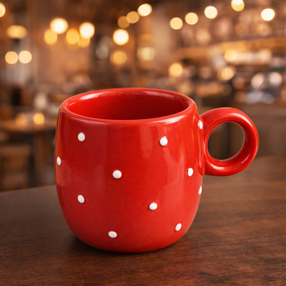 Strawberry Shape Ceramic Coffee Mug – Red Polka Dot Cute Tea Cup
