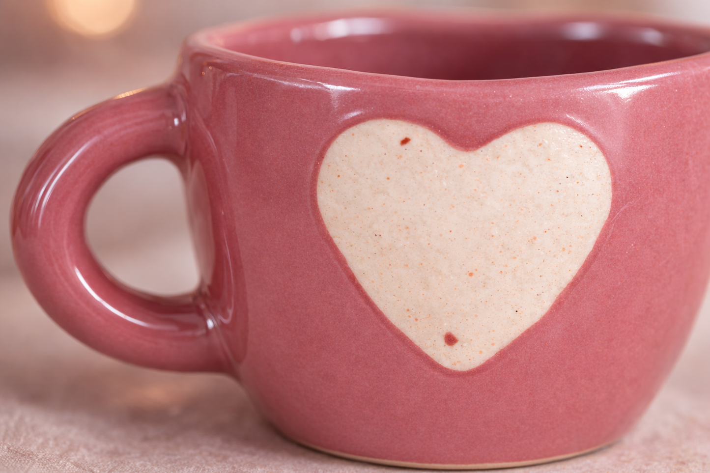 Heart-Shaped Design Ceramic Coffee Mug – Blush Pink Glossy Finish (300 ml)