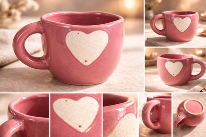 Heart-Shaped Design Ceramic Coffee Mug – Blush Pink Glossy Finish (300 ml)