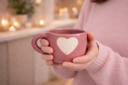 Heart-Shaped Design Ceramic Coffee Mug – Blush Pink Glossy Finish (300 ml)