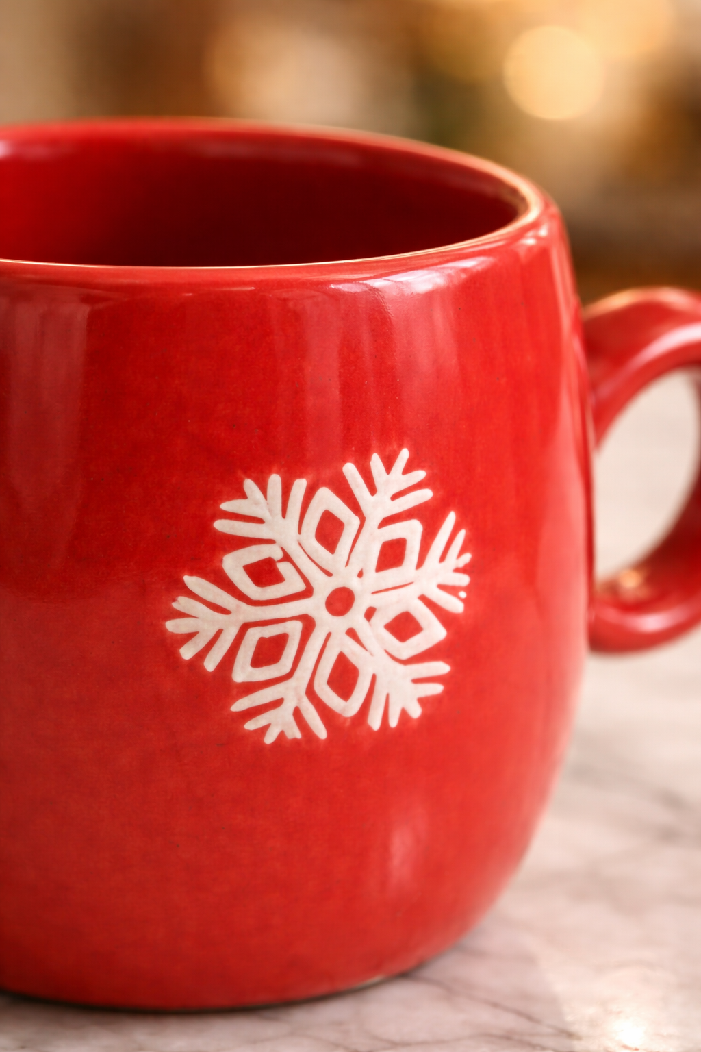 Festive Red Ceramic Coffee Mug with Snowflake Print – Glossy Finish (300 ml)