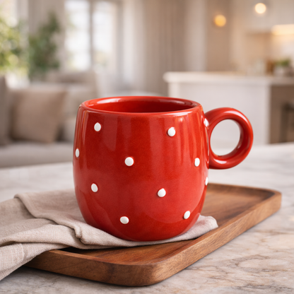 Strawberry Shape Ceramic Coffee Mug – Red Polka Dot Cute Tea Cup