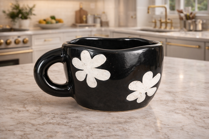 Black Floral Ceramic Coffee Mug – Aesthetic Flower Tea Cup