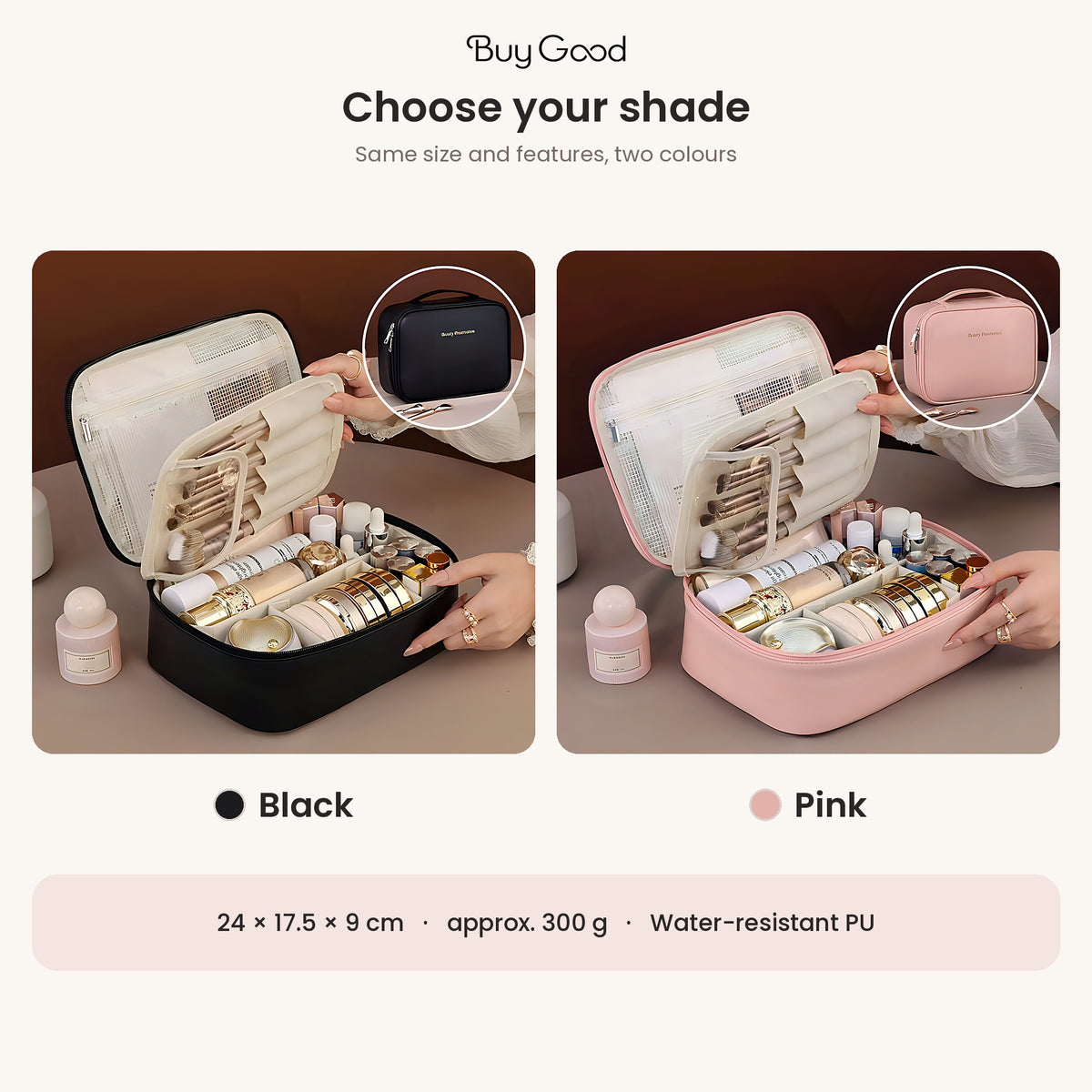 Large Makeup Bag with Brush Holder | Travel Cosmetic Bag | BuyGood