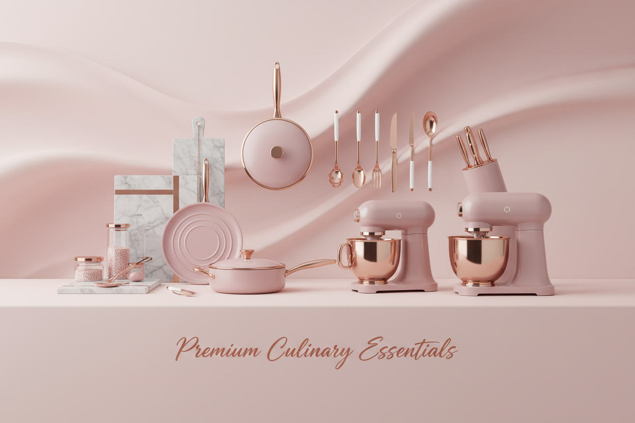 I am selling kitchen relative product can you generate high quality premium NAS kitchen relative products image banner and pink colour image banner